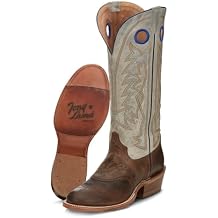 Tony Lama Colburn Buckaroo Western Boot for Men Flame-Stitched International Orange Leather, Wide Square Toe