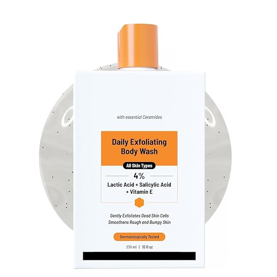 Exfoliating Bod.y W.ash 236ml | 4% (Salicylic Acid, Vitamin E and Lactic Acid) | Paraben & SLS Free | Gentle Exfoliating Shower Gel | Removes Tan & Body Acne | Prevents Dry, Rough, Bumpy Skin |