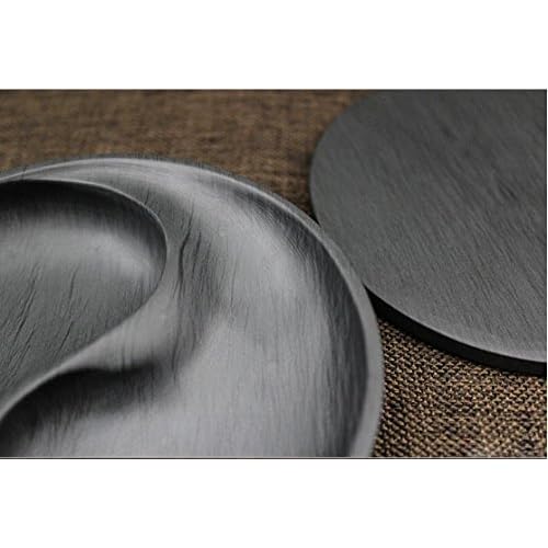 Easyou She Yan Taiji Ink Stone Chinese Calligraphy Round Inkstone Bagua Natural Stone Wavy with Cover 5