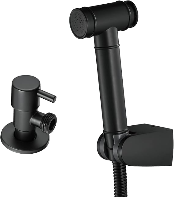 Handheld Bidet Sprayer Diaper Shattaf Douche Complete Bidet Set with Hose,Black(Black with Angle Valve)