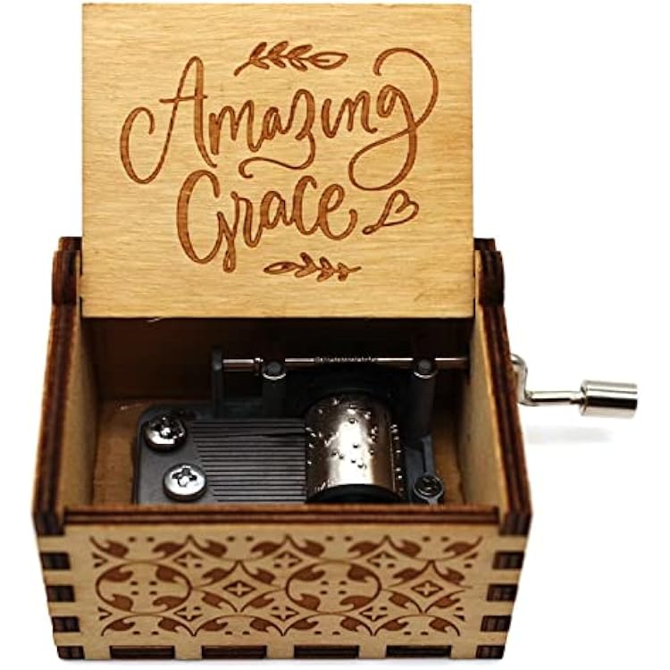 Wooden Music Boxes, Amazing Grace Music Box, Laser Engraved Hand Crank Music Box for KidsWifeFriends, Christmas Thanksgiving Birthday Wedding Gifts, Musical Boxes - B03