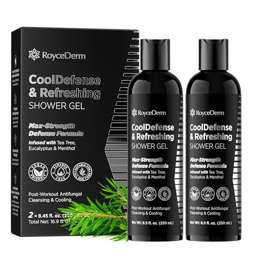 Roycederm Antifungal Body Wash for Men Helps with Athletes Foot, Jock Itch & Ringworm Cooldefense Shower Gel with Tea Tree & Menthol Post-Workout Cleanse SLS-Free, 2 Pack