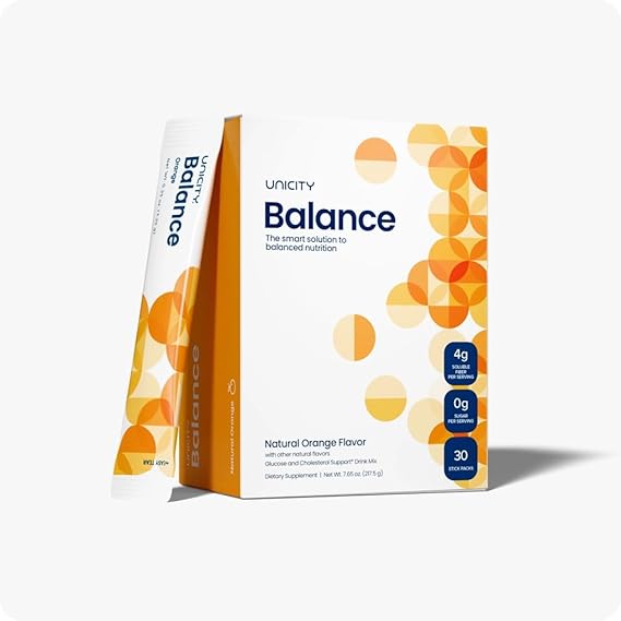 Unicity Balance Fiber Supplement | Supports Healthy Glucose Response & Fullness | Pre-Meal Soluble Fiber Drink Mix | Natural Orange | 30 Stick Packs