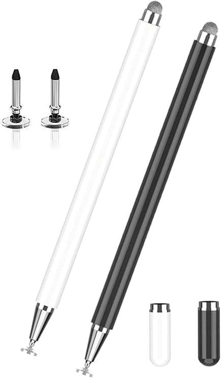 2 Pcs Stylus Pen Replacement for Samsung Galaxy Tab A9+ Plus/A9/A8/A8 Plus/A7 Lite,Universal High Sensitive S Pen for iPad Pro/iPhone/Microsoft/Surface/Fire HD All Touchscreen Devices(Black+White)