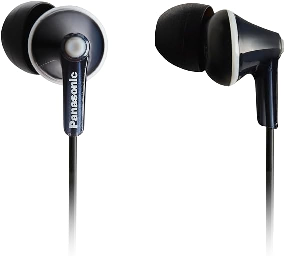 Panasonic RP-HJE125-K, 3.5mm ErgoFit Wired Earbuds, Noise Isolating In-Ear Stereo Earphones, Dynamic Clear Sound, Ergonomic Custom-Fit Earpieces (S/M/L), Large 9mm Driver, Long cord, No Mic - Black