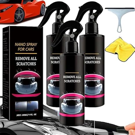 Nano Car Spray,Upgrade Cars Deep Scratch Repair Kitcars Scratch Repair Paste Polishing, with Wipe and Sponge,Suitable for All Vehicles and Surfaces (3PCS)