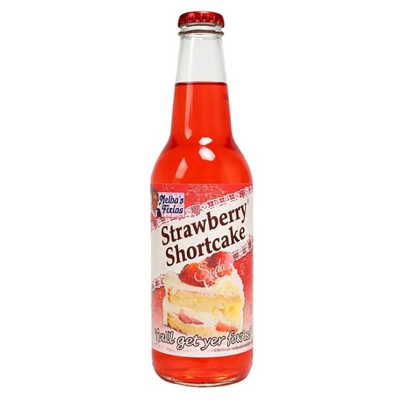 Rocket Fizz Melba's Fixins Strawberry Shortcake Soda Flavor | Cane Sugar | Craft Soda Pop Drinks | 12 oz in Glass Bottle (Single Bottle)
