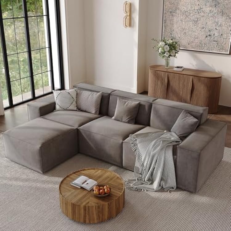 POVISON 115 Modular Sectional Sofa for Living Room Modern Large Sectional Couche Velvet L Shaped Deep Seat Sofa Set 3 Seats with Reversible Ottoman Oversized Big Comfy Cloud Couch for House Office