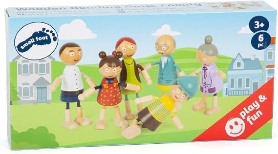 Small Foot Wooden Bending Doll Family - 6-Piece Poseable Dollhouse Figures Set - Flexible Wooden Dolls with Bendable Arms & Legs