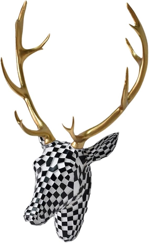 perfk Deer Head Wall Mount Decor Wall Sculpture Hanging Ornament Centerpiece for Living Room, Black White