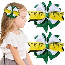 2pcs Bow Hair Clips Back to School Hair Bows Design Yellow Ruler Pattern Bow Clips Handmade Hair Accessories for Toddler Kids Kindergarten Students