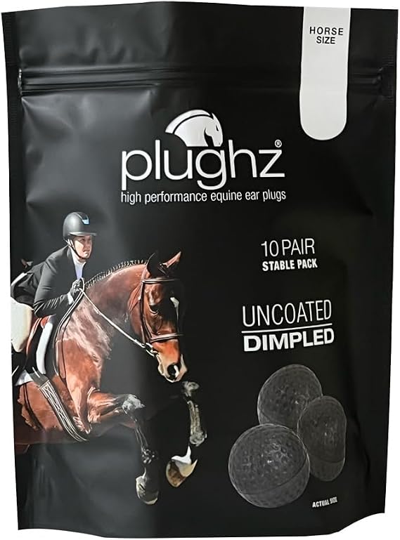 Plughz High Performance Horse Ear Plugs, Uncoated Dimpled, 10 Pair Stable Pack