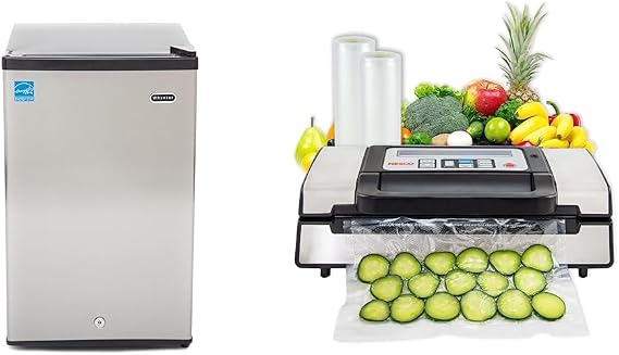 Whynter CUF-210SS Mini, 2.1 Cubic Foot Energy Star Rated Small Upright Freezer with Lock, Stainless Steel, Black & Nesco Deluxe Food VS-12 Vacuum Sealer, 130 Watts, Kit Bags & Viewing Lid, Compact