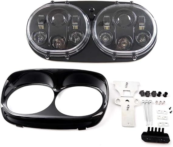 TOPNEW Dual LED Headlight for Motorcycle Road Glide 2004 2005 2006 2007 2008 2009 2010 2011 2012 2013 (Black)