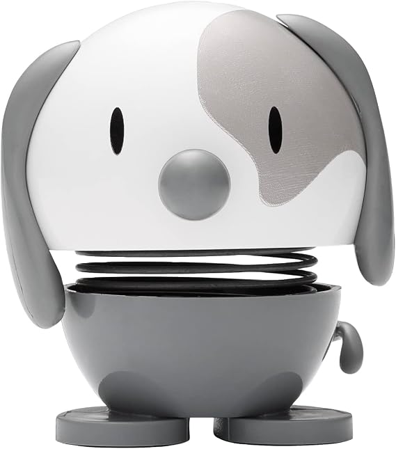 Hoptimist Dog Bumble, Home Decor Ornament - Scandinavian Design, Plastic W/Metal Spring, Small - Creates Cheerful Movement- (Cool Grey)