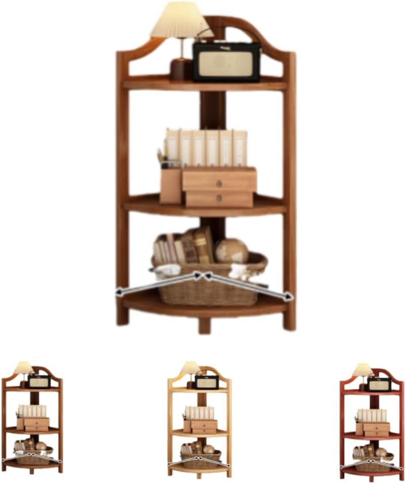 TAKEY Corner Cabinet Rack, Triangle, Modern Simple Storage Rack, Living Room Floor Model, Large Capacity, Easy Assembly, Fan Boards, Kitchen and Bathroom 3 Tiers Brown Corner Shelves Solid Core