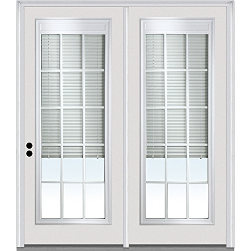 National Door Company Z001661R Steel, Primed, Right-Hand Inswing, Center Hinged Patio, Clear Low-E Glass Internal Blinds and Grilles, 75 x 81.75