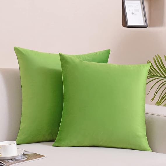 Krifey Throw Pillow Covers Velvet Spring Decorative Square Pillowcase Soft Cushion Case for Couch Bedroom 16x16 Inch Apple Green, Pack of 2