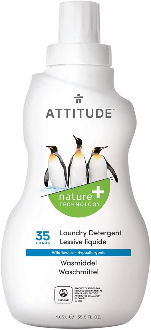 ATTITUDE Liquid Laundry Detergent 3x Concentrated, Non-toxic, Hypoallergenic, 35.5 Fl Oz Pack of 1, Wildflower 52032
