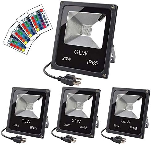 20W RGB LED Flood Lights Color Changing Floodlight with Remote Control IP65 Waterproof Outdoor Landscape Lighting 16 Colors 4 Mode Dimmable Wall Washer Light for Garden,Yard and More4 Pack