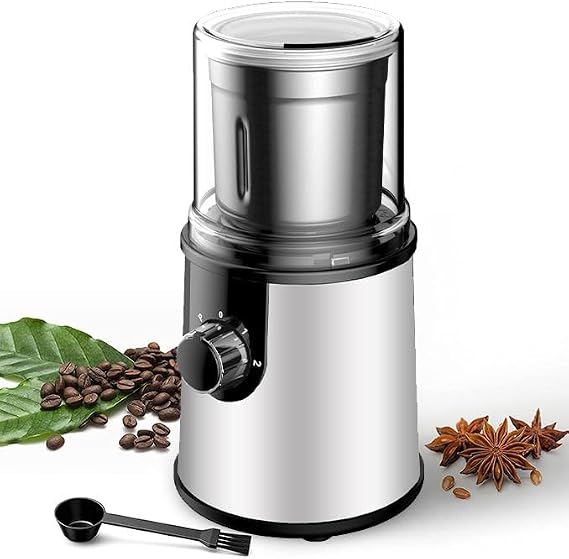 Electric Coffee Grinder, Electric Coffee Grinder, Stainless Steel, 3 Modes, Adjusts to Grind, Multi-Purpose, Beans, Tea, Grain & Rice, Large Capacity, Removable, Washable, Cleaning Brush Included,