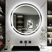 Round Waterproof LED Bathroom Mirror,Modern Bathroom Vanity Mirror,with Touch Dimmable Switch, Smart Illuminated Anti Fog LED Light Mirror Vanity Explosion-Proof Mirror