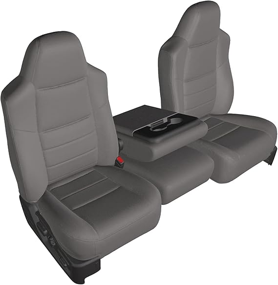 Durafit Seat Covers, F213-C8, Made to fit 1993-1998 Truck F150-F550 Regular, XCab and Crew Cab High Back 40/20/40 Split Seat with Molded Headrests and Opening Center Cons. Made in Gray Endura