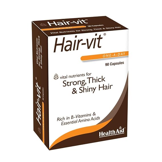 HealthAid Hair-VIT Hair Support Supplement Once Daily Formula with Biotin, B-Complex Vitamins & Amino Acids Helps Support Strong, Thick & Healthy-Looking Hair for Men & Women 90 Capsules*