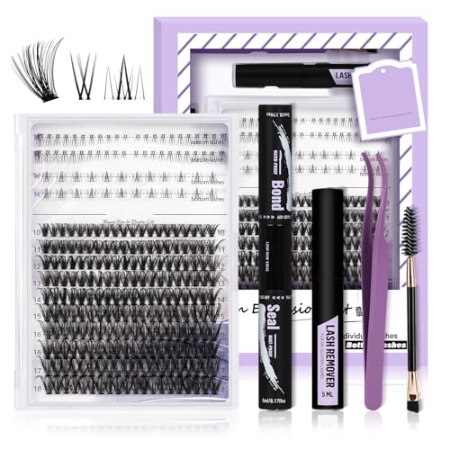 B&Qaugen B&Q Eyelash Extension Kit with Bottom Lash Extension 10-18mm 40D D Curl Lash Clusters Kit with Bottom Lashes DIY Lash Extension Kit Bond and Seal Lash Applicator Kit-40D-D-MIX10-18