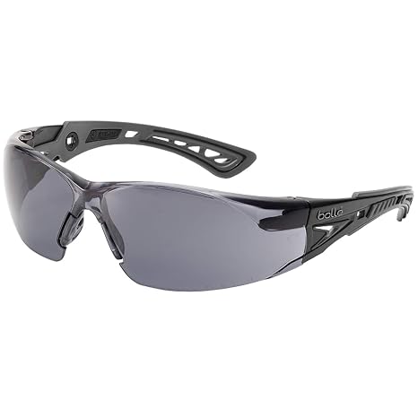 Bolle Safety Bolle-40208 Safety Rush+ Safety Glasses, Black & Grey Frame, Smoke Lenses