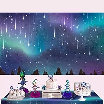 Decor365 Fabric Aurora Borealis Backdrop Northern Nights Party Decoration Celestial Theme Universe Galaxy Birhtday Party Decor Wedding Baby Shower Anniversary Photo Backgound