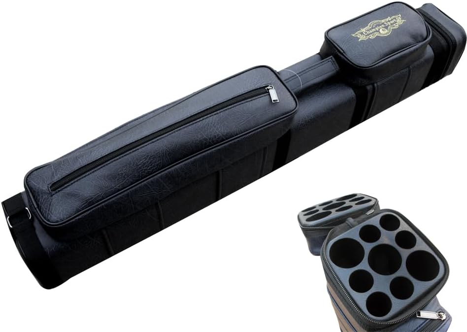 J&J New Champion Leather 3x6 Hard Pool Cue Case for 3 Butts 6 Shafts-Free Bonus Gift