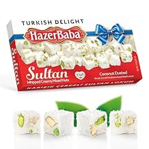 Hazer Baba Sultan Turkish Delight Candy with Mixed Nuts & Coconut Dusted, 16oz (Pack of 1), Gourmet Snack Box, Traditional, Vegan Snack, Turkish Lokum, Sweets, Loukumi, Delicias Turcas, Halal, Kosher