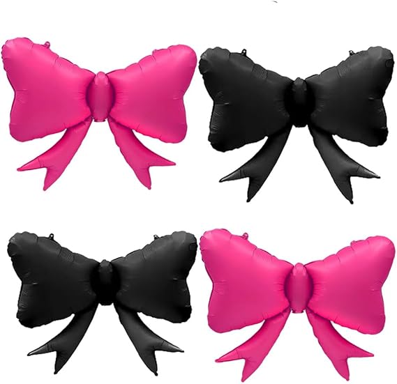 4pcs Hot Pink Bow Mylar Balloons, 35inch Black and Hot Pink Bow Foil Balloon for Wedding Baby Shower Bow-Themed Birthday Anniversaey Balloons Party Decorations AnnoDeel