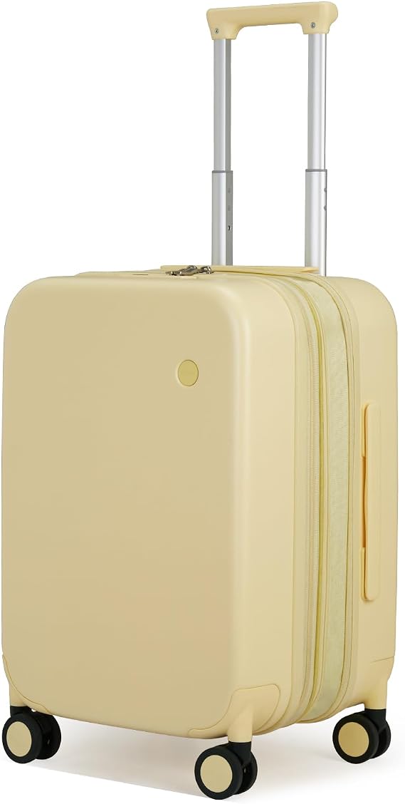 mixi 20 Inch Expandable Carry on Luggage 22x14x9 Airline Approved Suitcases with Spinner Wheels, Hardside Rolling Travel Suitcase PC with TSA Lock, Lark Yellow