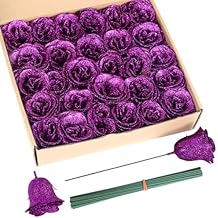 Artificial Roses,30PCS Purple Glitter Roses Glitter Flowers for Crafts Wedding Bouquet Home Decoration(Purple)