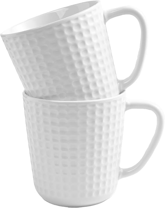 Large Ceramic Coffee Mugs 20 oz, Large Waffle Embossed Mug Set with Handle, Unique Coffee Cups for Latte, Cappuccino, Cocoa, Hot Tea, Mocha, Milk, Housewarming Wedding Present -Set of 2 (White)