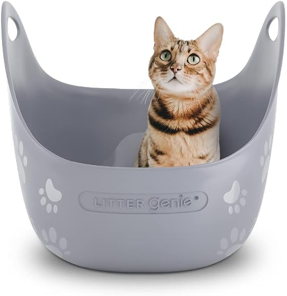 Litter Genie Cat Litter Box in Flexible Plastic with Handles, High Walls