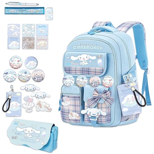 Roffatide Anime Cinnamoroll Kawaii Backpack with 21Pcs Accessories Cartoon Travel Aesthetic New Semester Gifts Bag with Cute Pins Anti-Theft Laptop Backpack Travel Hiking Daypacks Rucksack