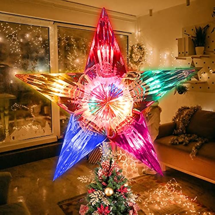 TWINGLEHOME10 Lights 9 Inch Christmas Star Tree Topper, Christmas Tree Star Topper with Lights for Home Xmas Tree Decoration,Multicolor