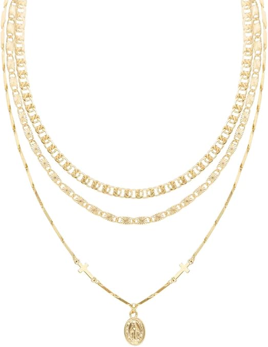 Ettika Chain Necklace for Women. Mixed Layers 18k Gold Plated Necklace with Pendant. Fashion Jewelry