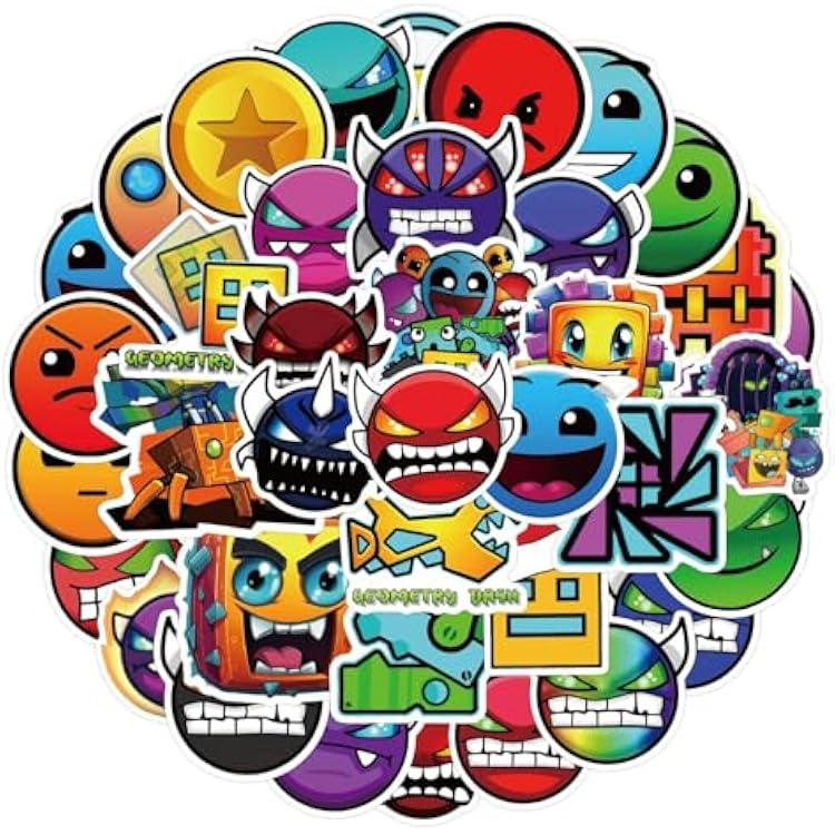 50pcs Geometry Dash Stickers for Kids Teens, Funny Cute Game Vinyl Waterproof Decals for Laptop Water Bottles Skateboard Computer Phone Scrapbook Luggage Bike