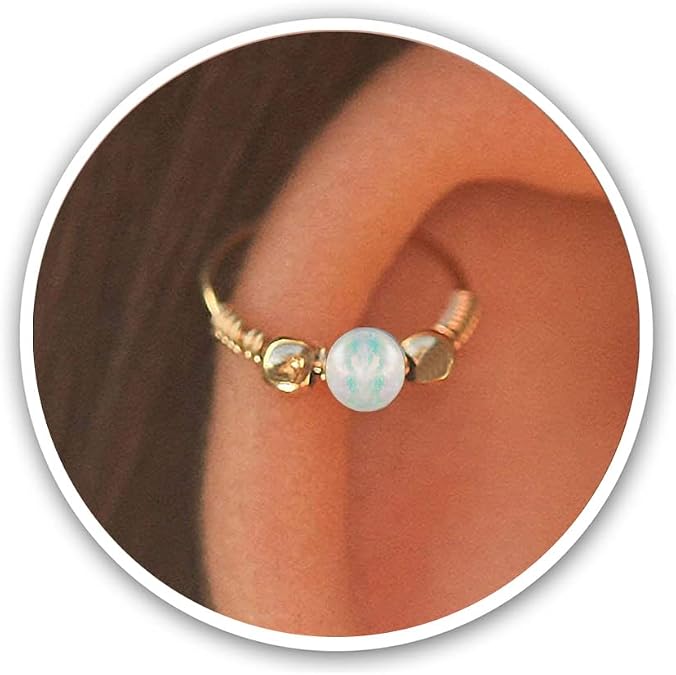 Piercing Earrings - Gold Ear Piercing - 24g Piercing Earring,thin ear piercing,Tragus Cartilage ring,small ear piercing, opal ear piercing, piercing hoop