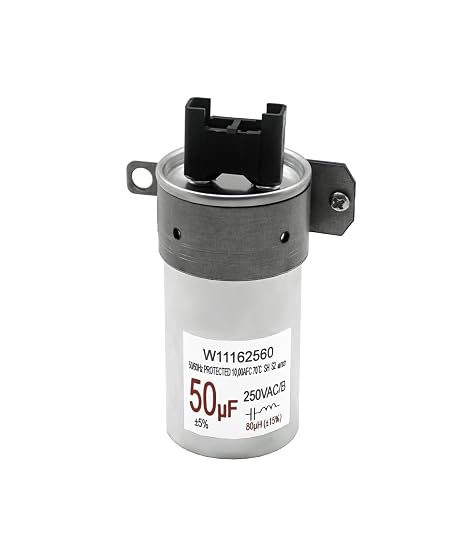 W11162560 Washer Motor Run Capacitor Fit for Whirlpool Maytag Inglis Crosley - Replaces W11395618 W11315694 W10866250 WPW10625046-50uF 250VAC 50/60Hz