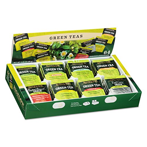 Bigelow 30568 Green Tea Assortment, Individually Wrapped, Eight Flavors, 64 Tea BagsBox