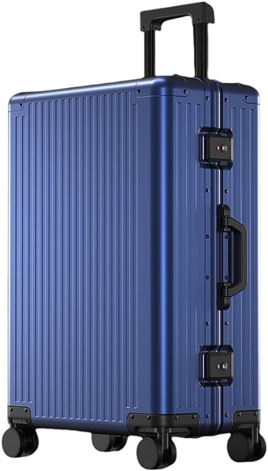 All Aluminum Magnesium Alloy Hardside Zipperless Luggage with Wheels, Airline Approved Aluminum Hard Shell Carry on Luggage Metal Alloy Suitcases Rolling Case for Business Travel (Blue, 28 inch)