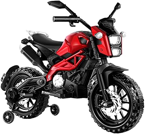 Electric Motorcycle for Kids, Ride on Motorcycle, Tamco 12V Electric Dirt Bike for 3~6 Years Boys Girls with Training Wheels Hand Racing Foot Brake PU seat (red)