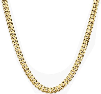 5mm Cuban Link Chain Necklace for Women & Men 24k Solid Gold Plated Lobster Clasp