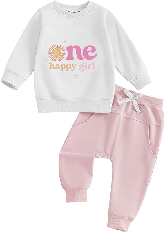WZTYYDS Infant Baby Girl Fall First Birthday Outfit 1st Birthday Clothes Long Sleeve Sweatshirt Tops Elastic Waist Pants