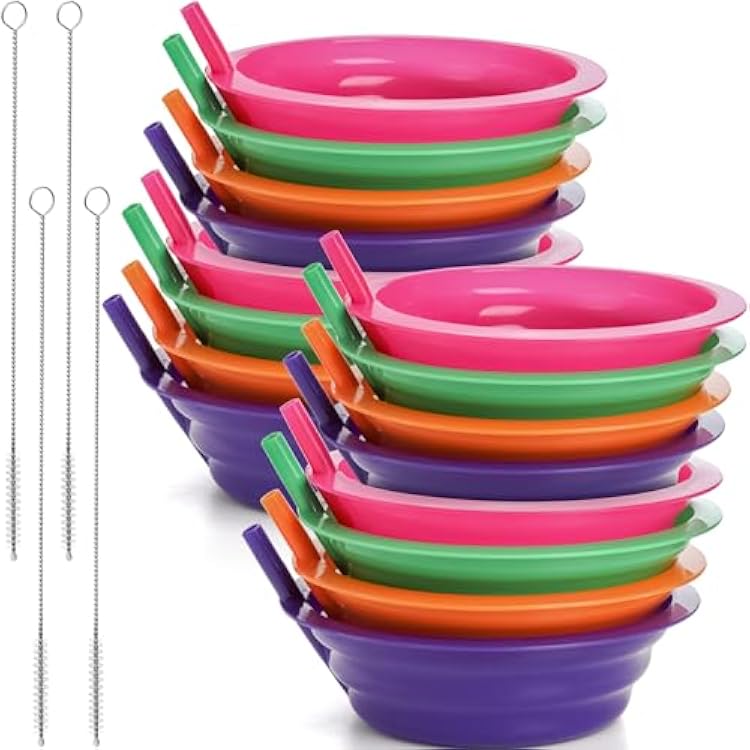 16 Pack Cereal Bowls with Straws, 22 Oz Breakfast Bowl, BPA-Free Sip-A-Bowl, Reusable Bowls for Milk, Soup, Dishwasher Safe, 4 Colors